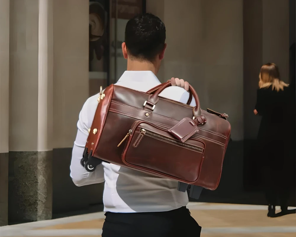 mens leather carry on travel bag